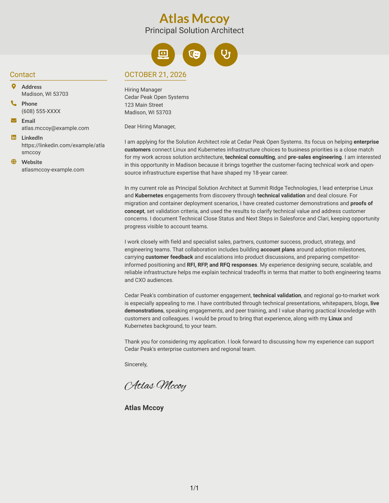 Cover letter example — page 1
