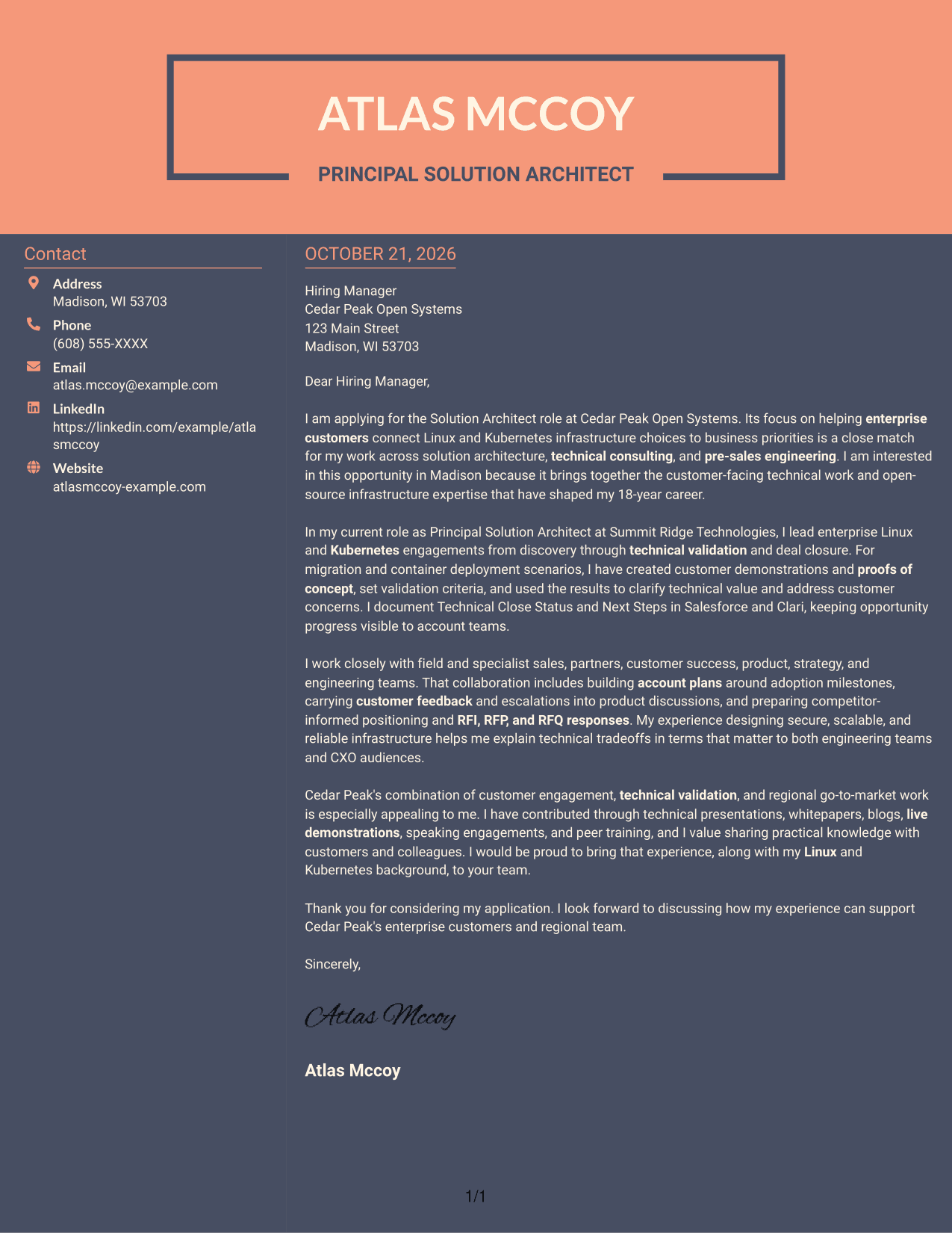 Cover letter example — page 1