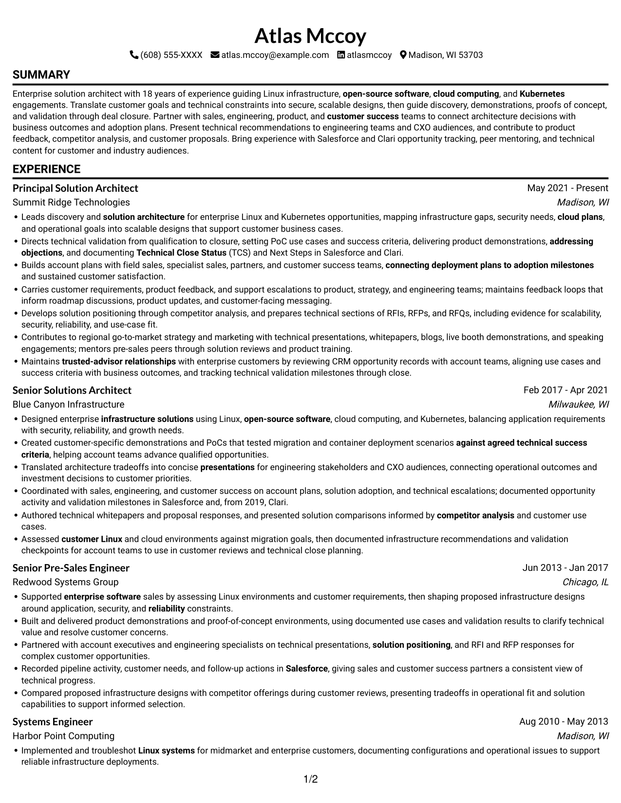 Resume example — page 1