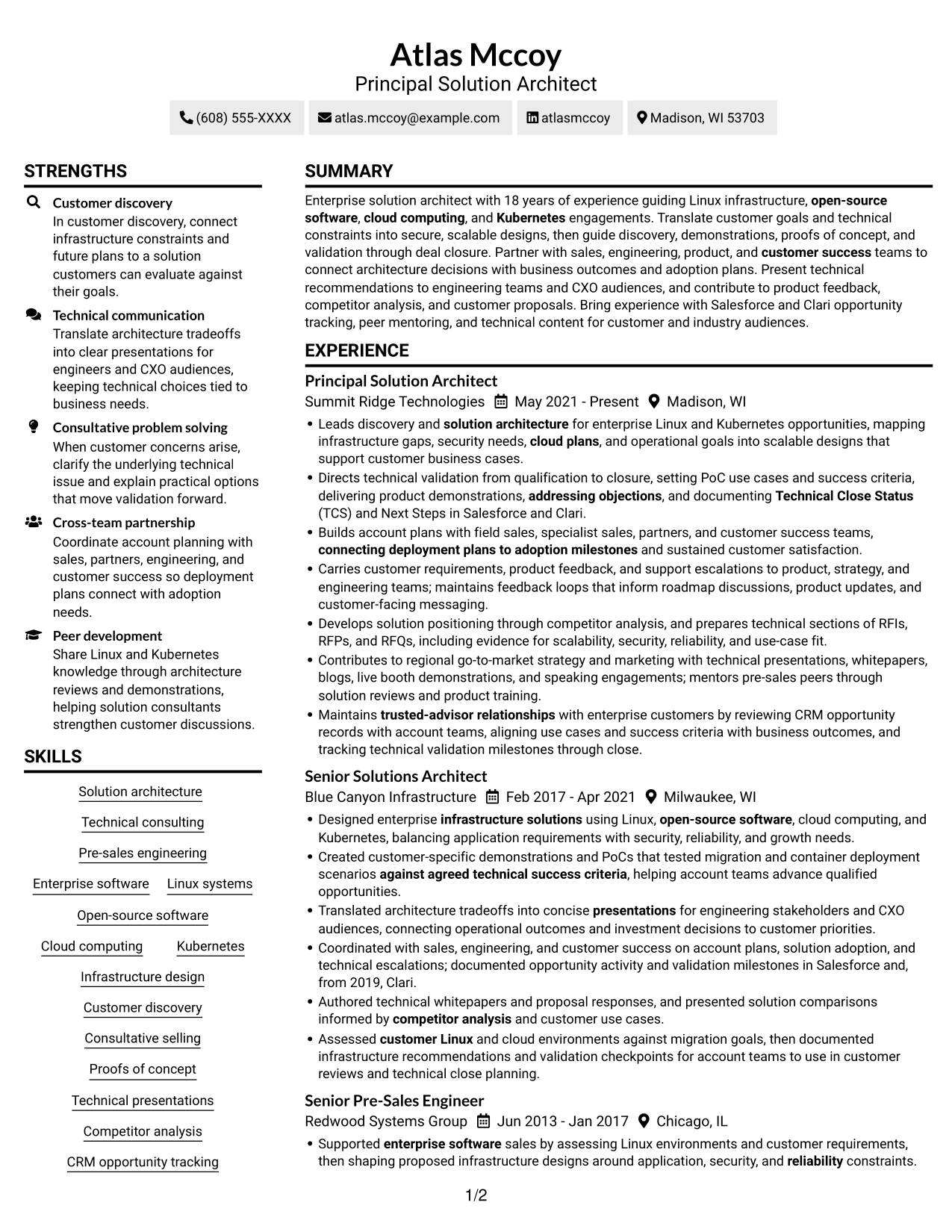 Resume example — page 1