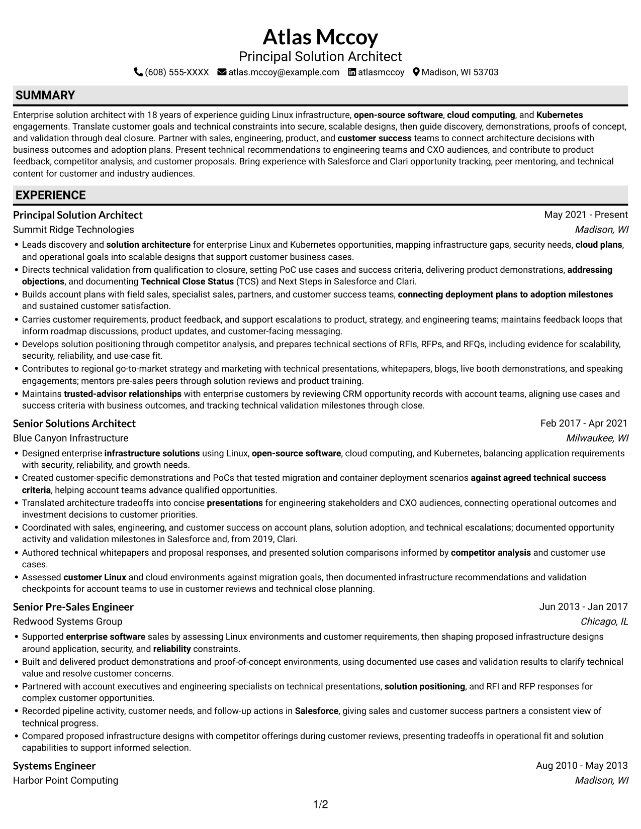 Resume example — page 1