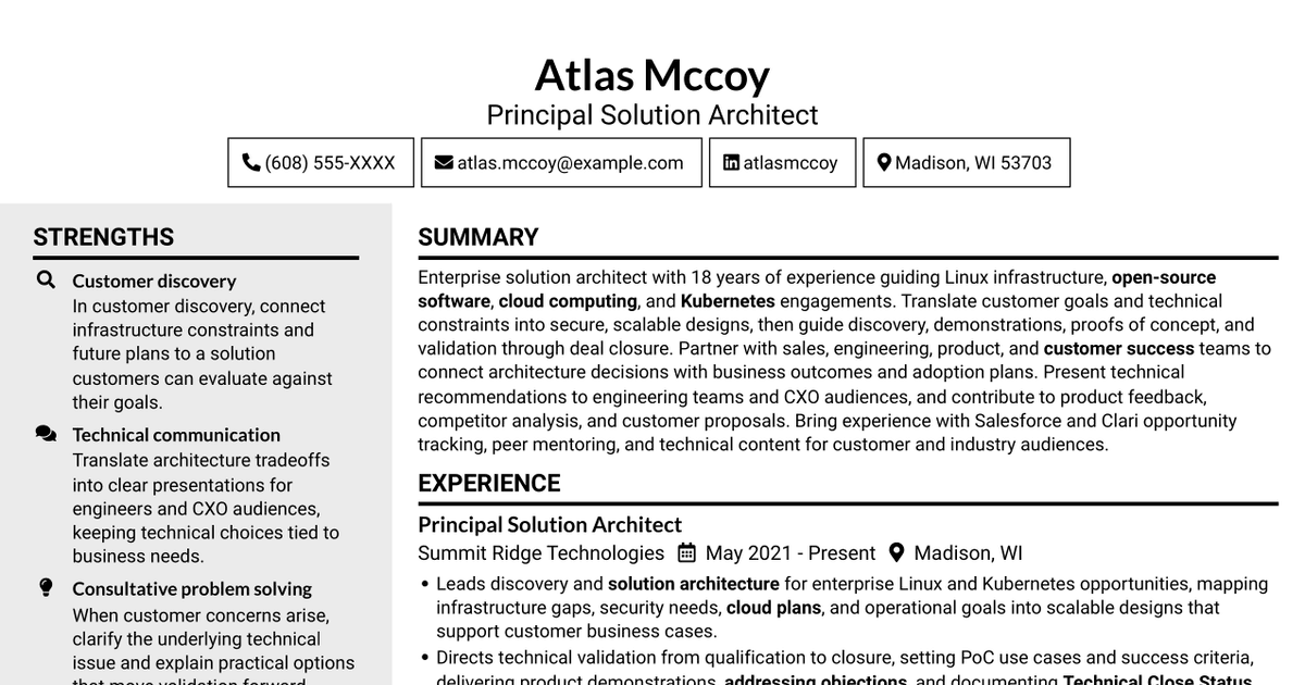7 Solution Architect - Linux and Kubernetes Infrastructure Resume Templates with Example