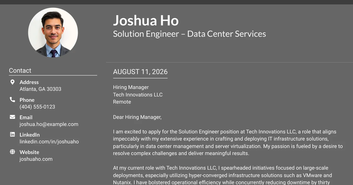 30+ Solution Engineer – Data Center Services Cover Letter Templates with Example 2026