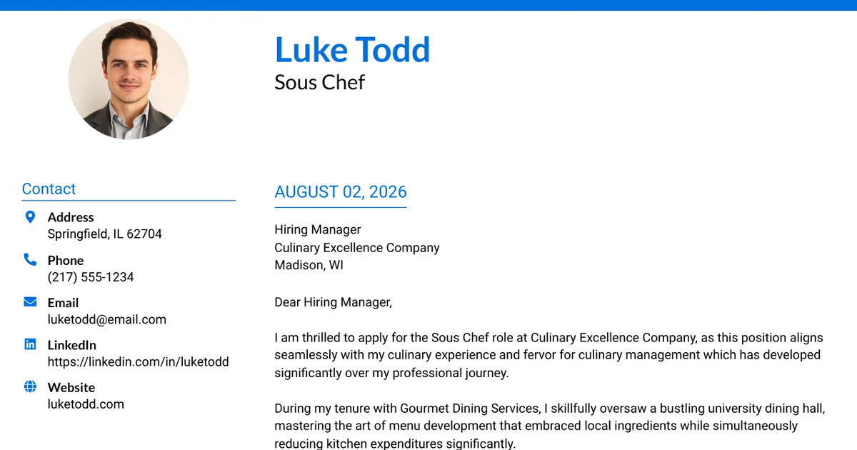 30+ Sous Chef Cover Letter Templates with Example 2026