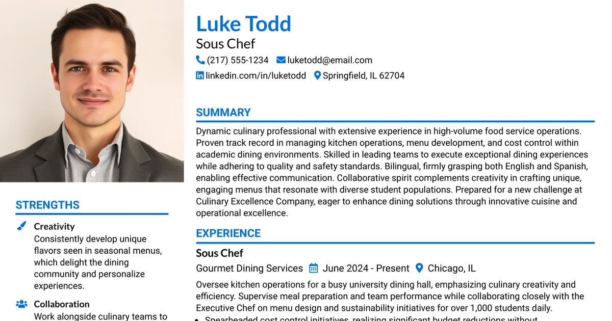 33 Sous Chef Resume Templates with Example 2026 (ATS-Optimized)