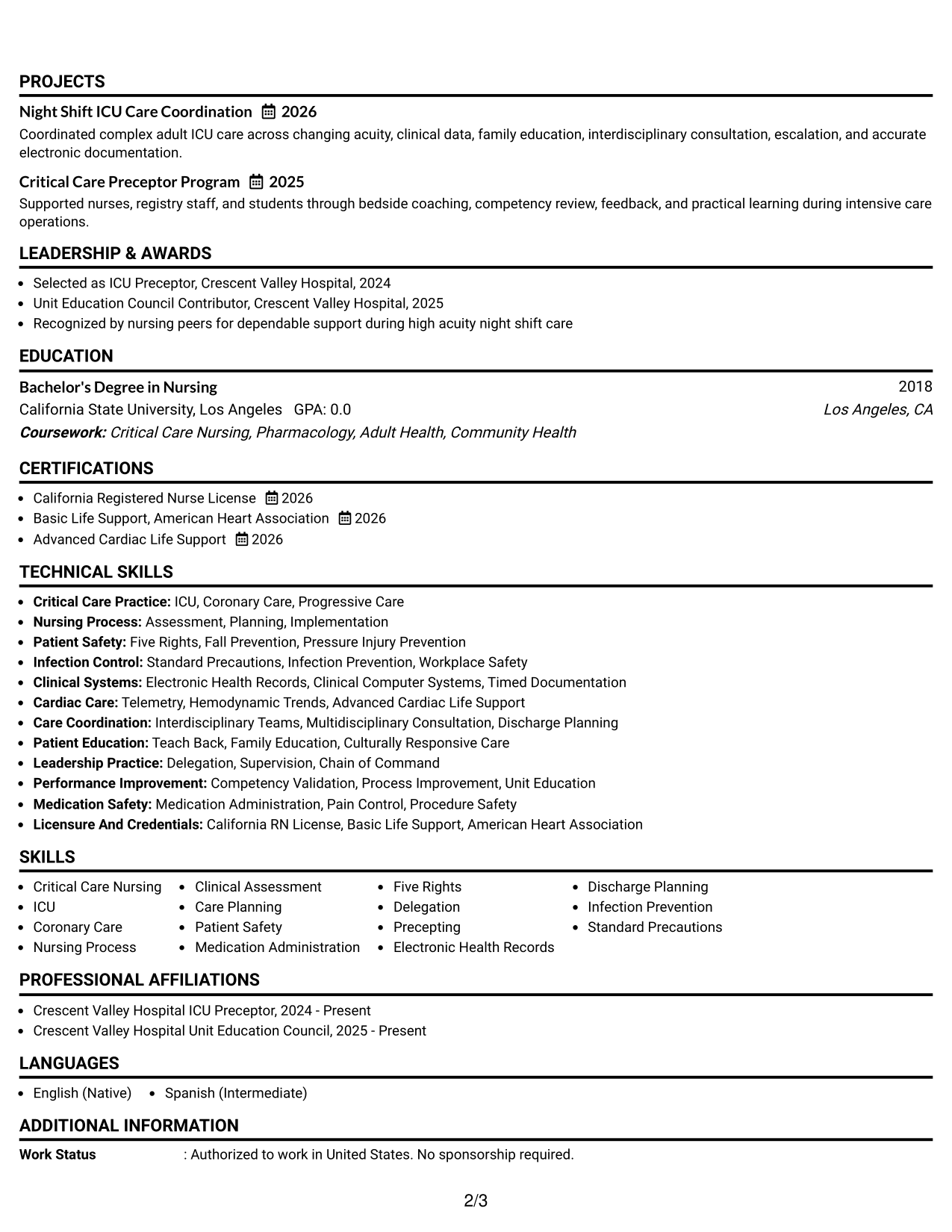 Resume Example Page 2