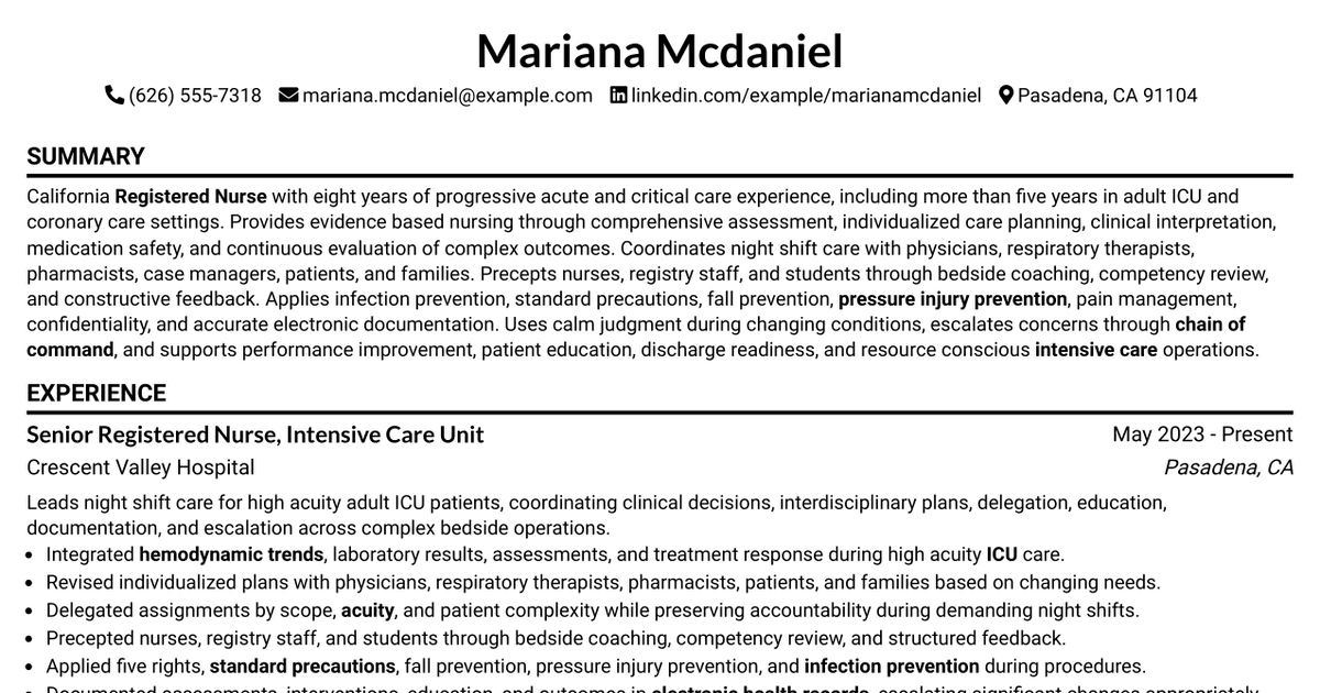 7 Sp Unit Staff RN - ICU Resume Templates with Example