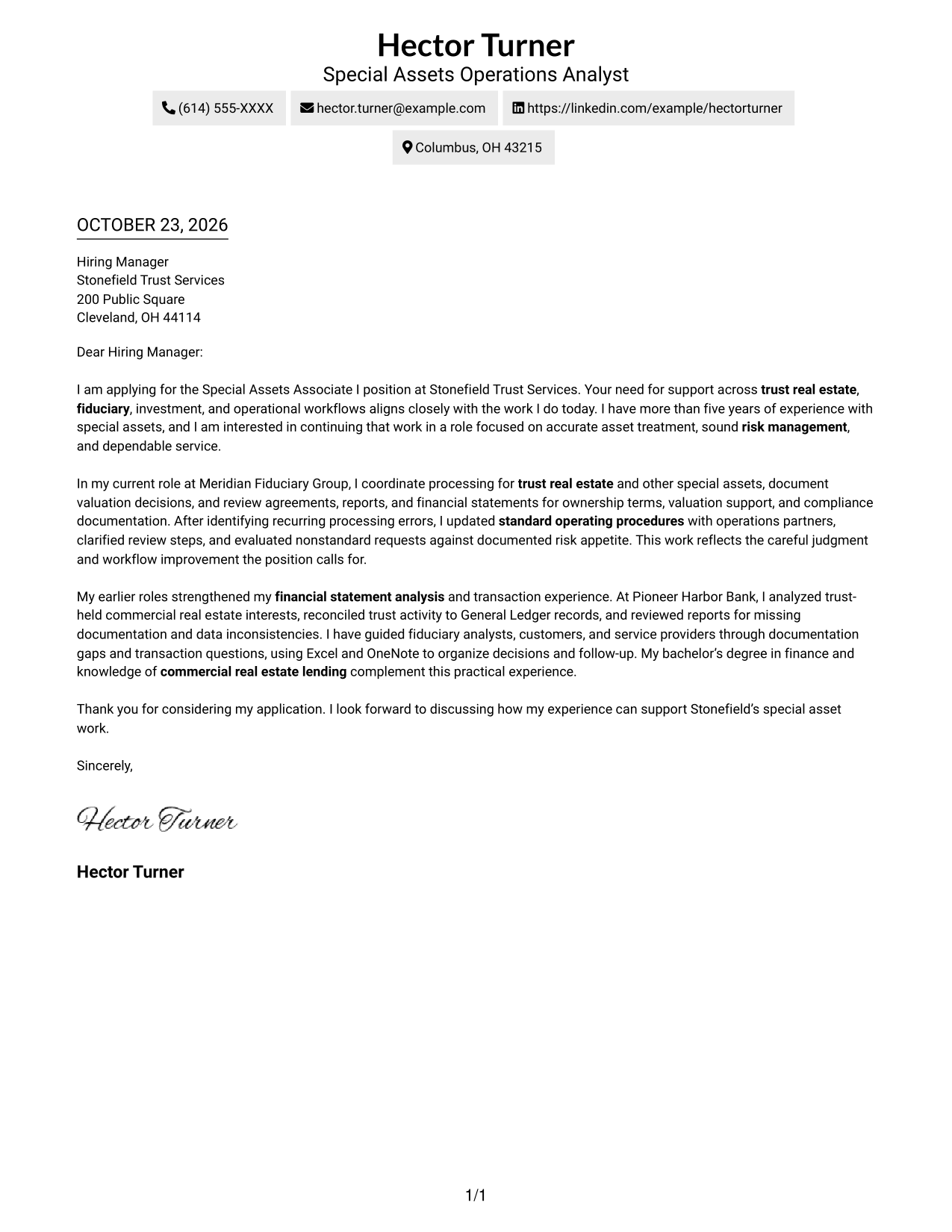 Cover letter example — page 1