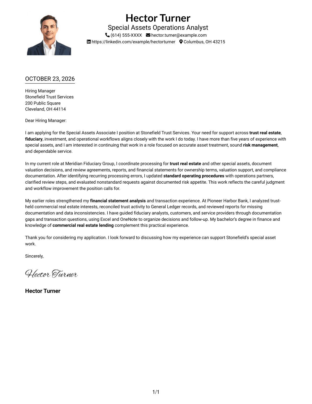 Cover letter example — page 1