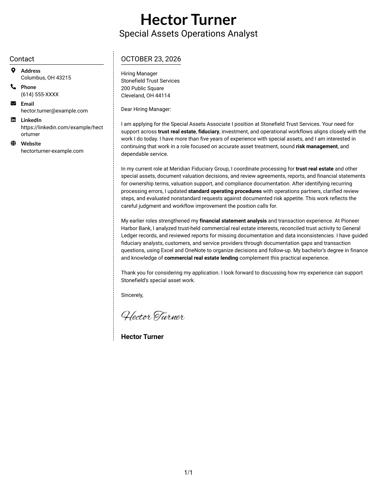 Cover letter example — page 1
