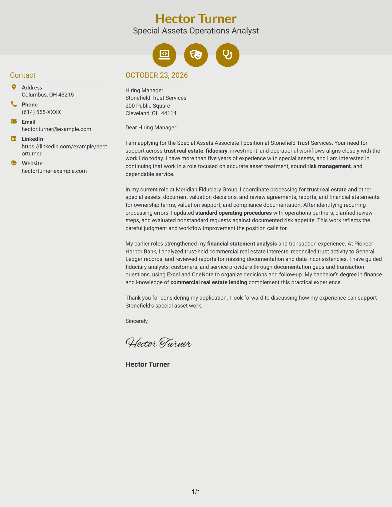 Cover letter example — page 1