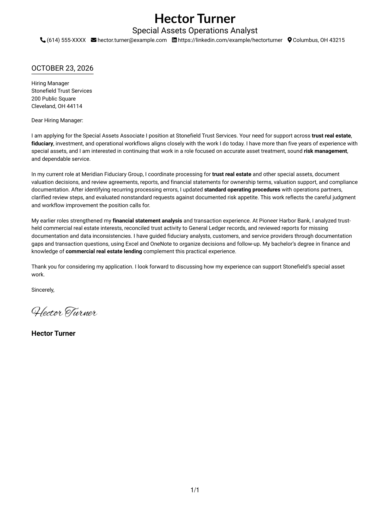 Cover letter example — page 1