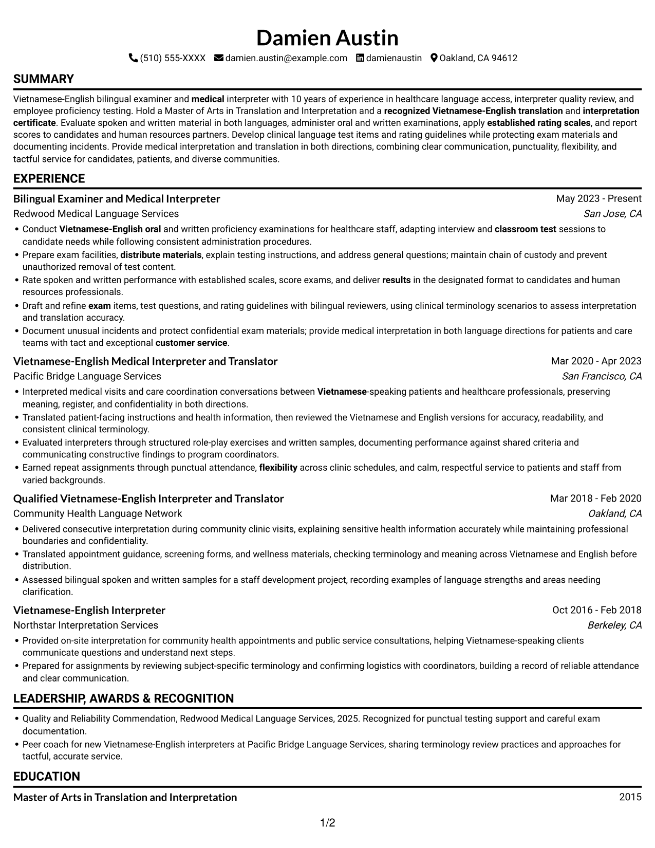 Resume example — page 1