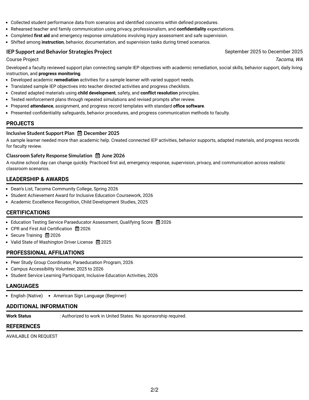 Resume Example Page 2
