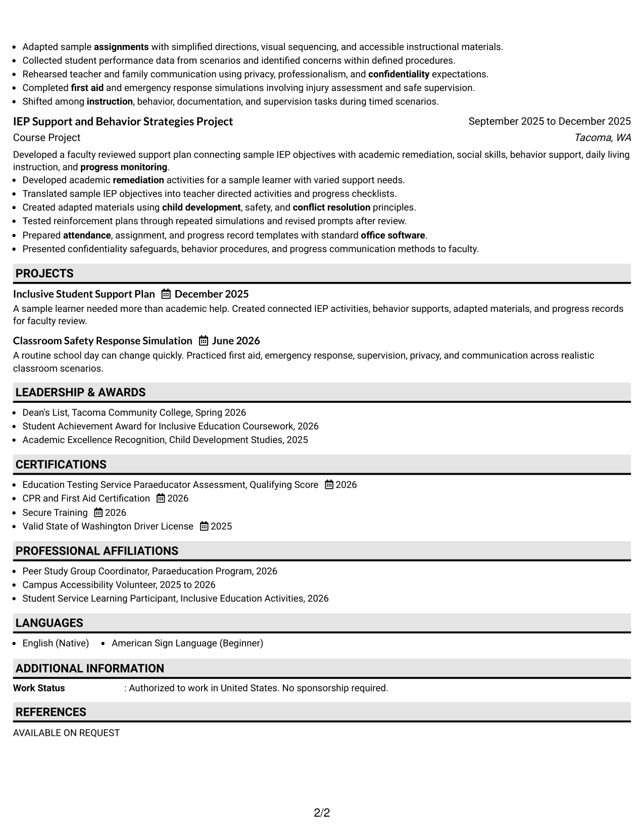 Resume Example Page 2