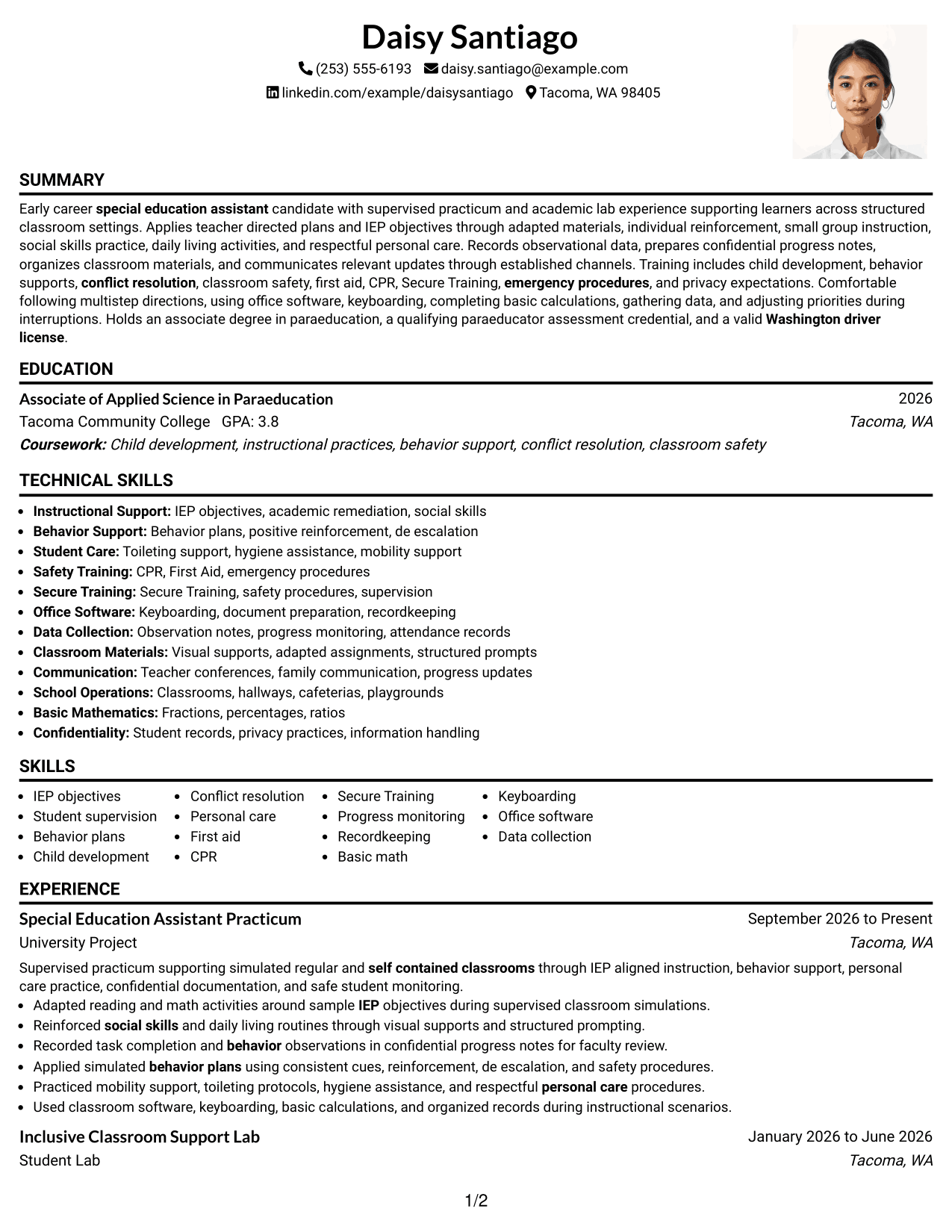 Resume Example Page 1