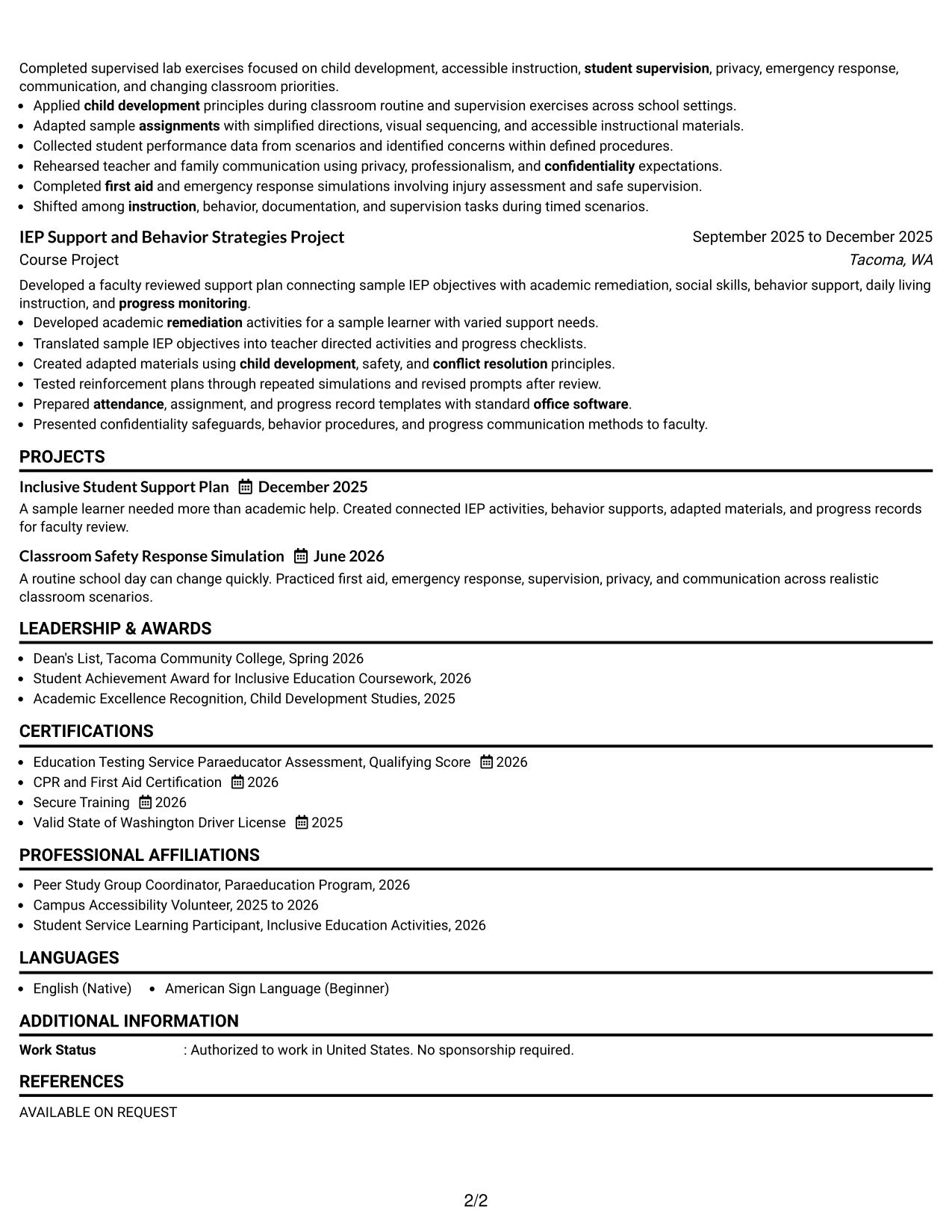Resume Example Page 2