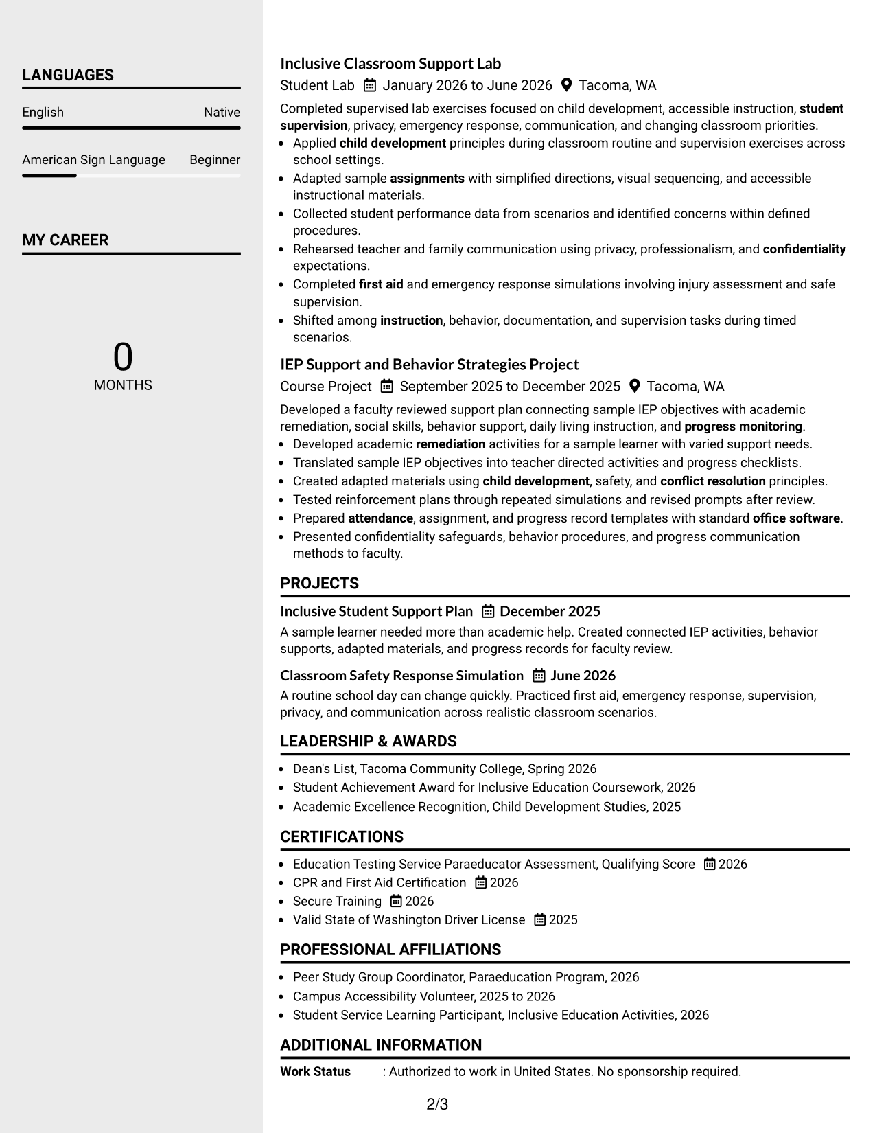 Resume Example Page 2