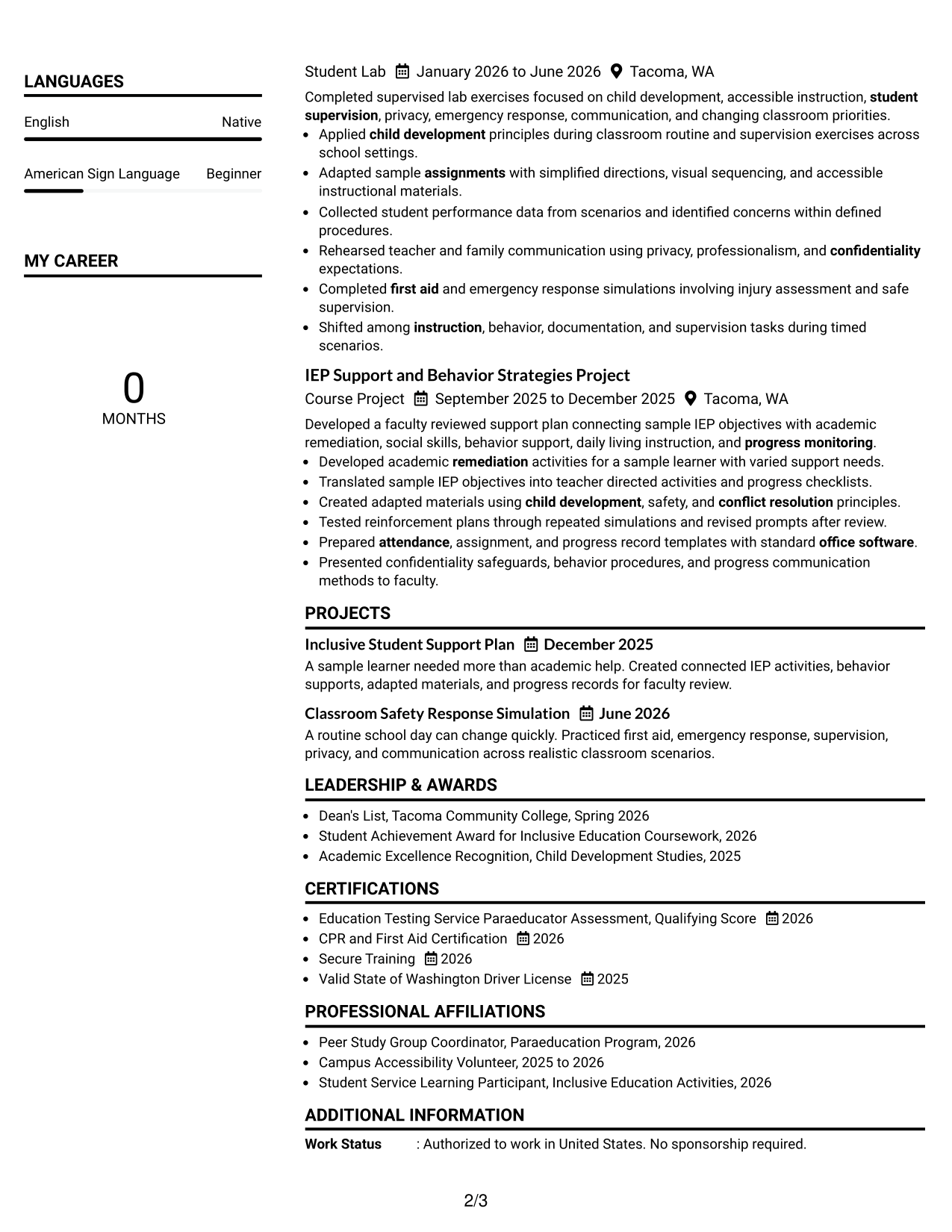Resume Example Page 2