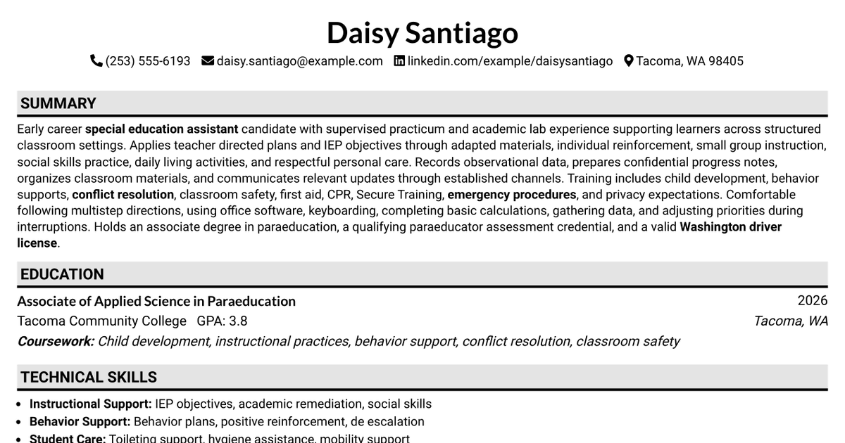 7 Special Education Assistant - Distinct Resume Templates with Example