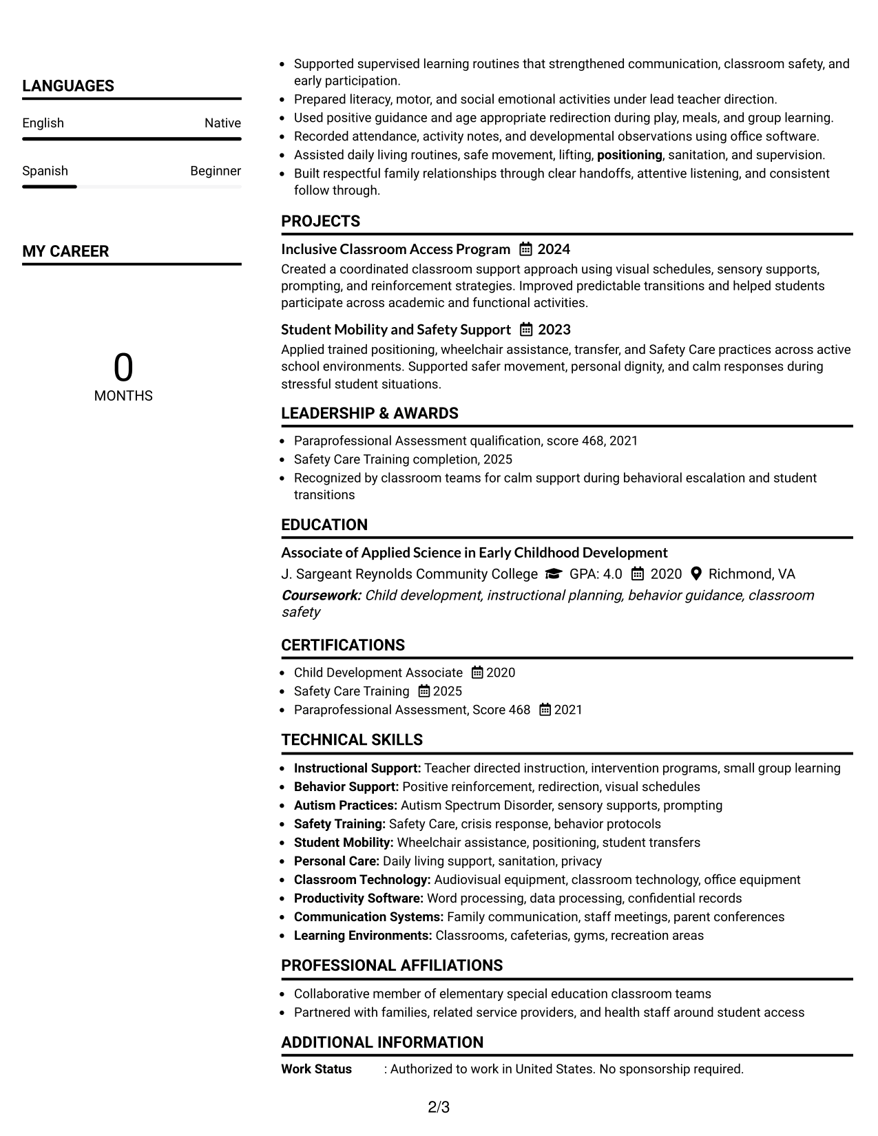 Resume Example Page 2