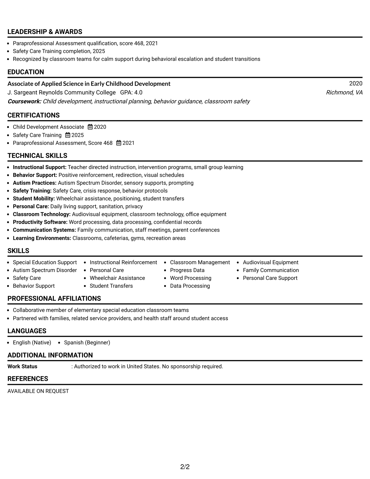 Resume Example Page 2