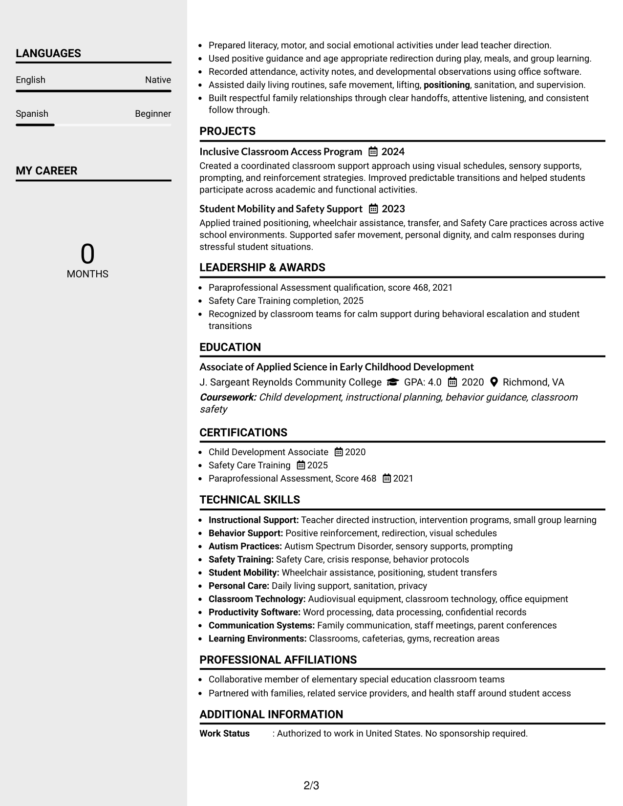 Resume Example Page 2