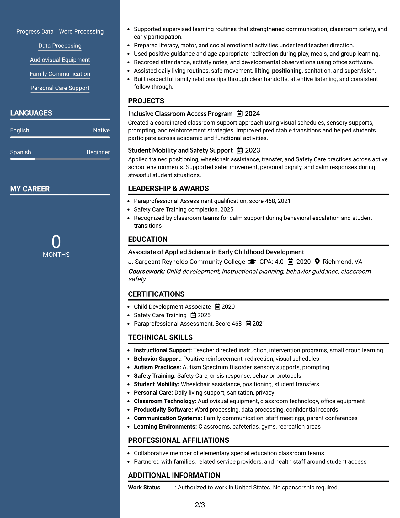 Resume Example Page 2