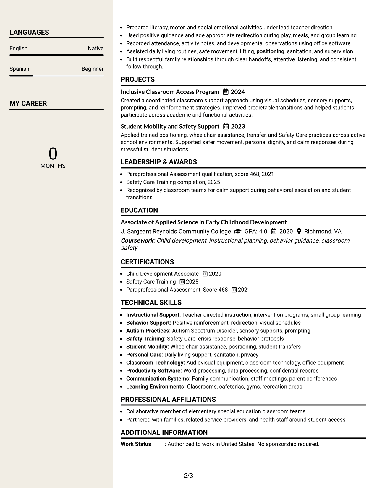 Resume Example Page 2