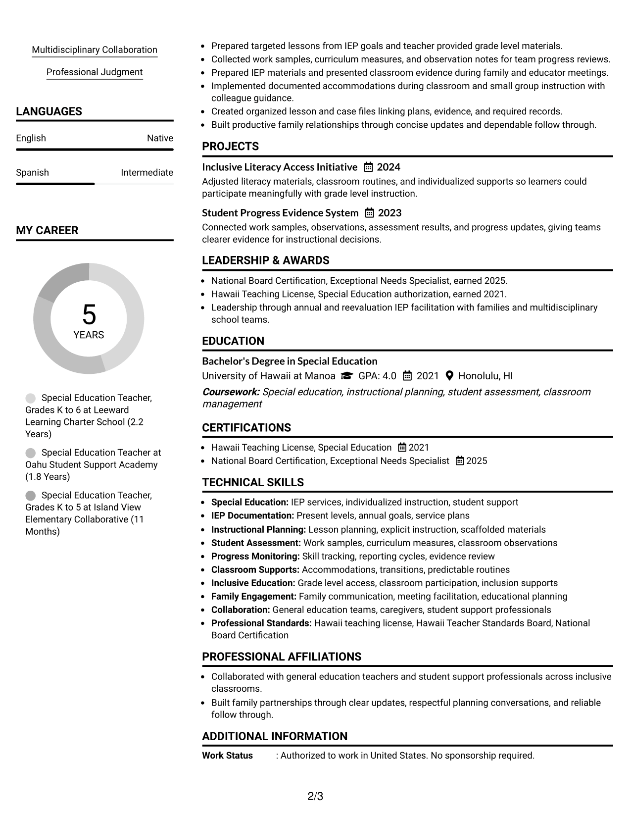 Resume Example Page 2