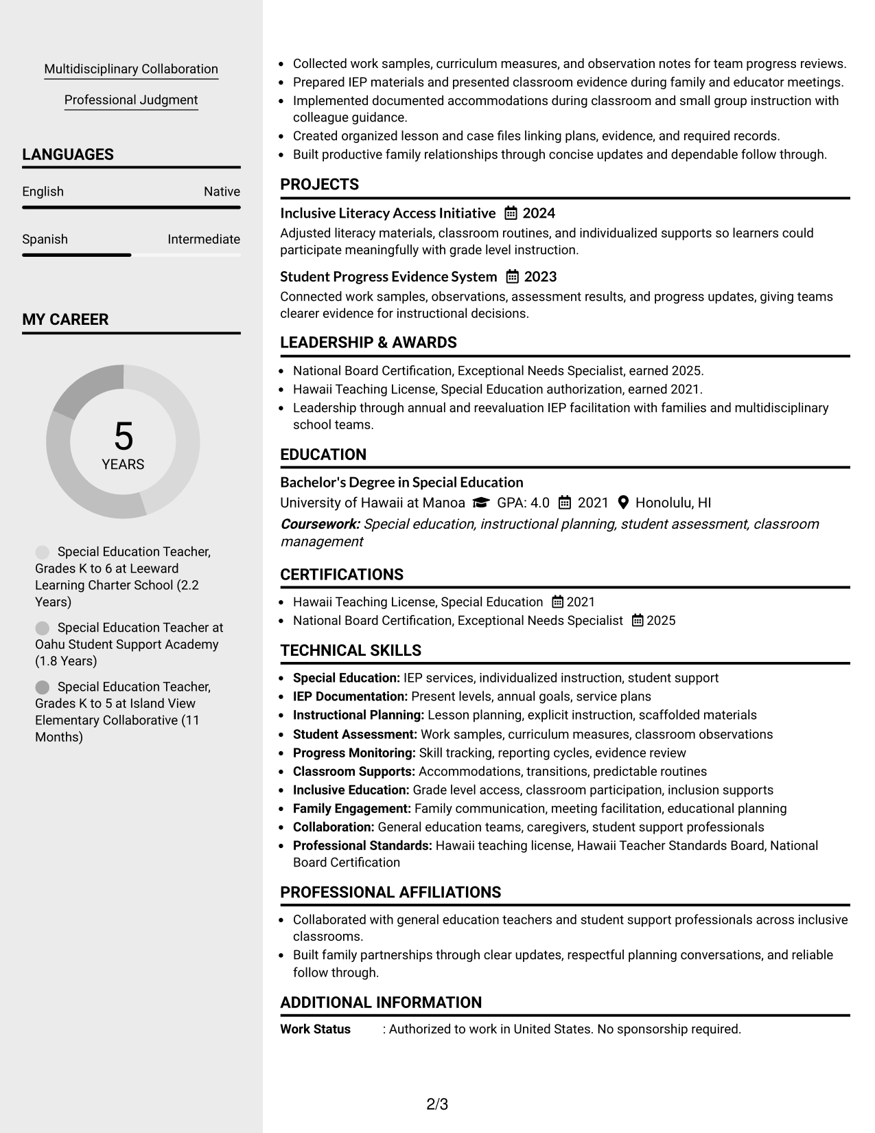 Resume Example Page 2