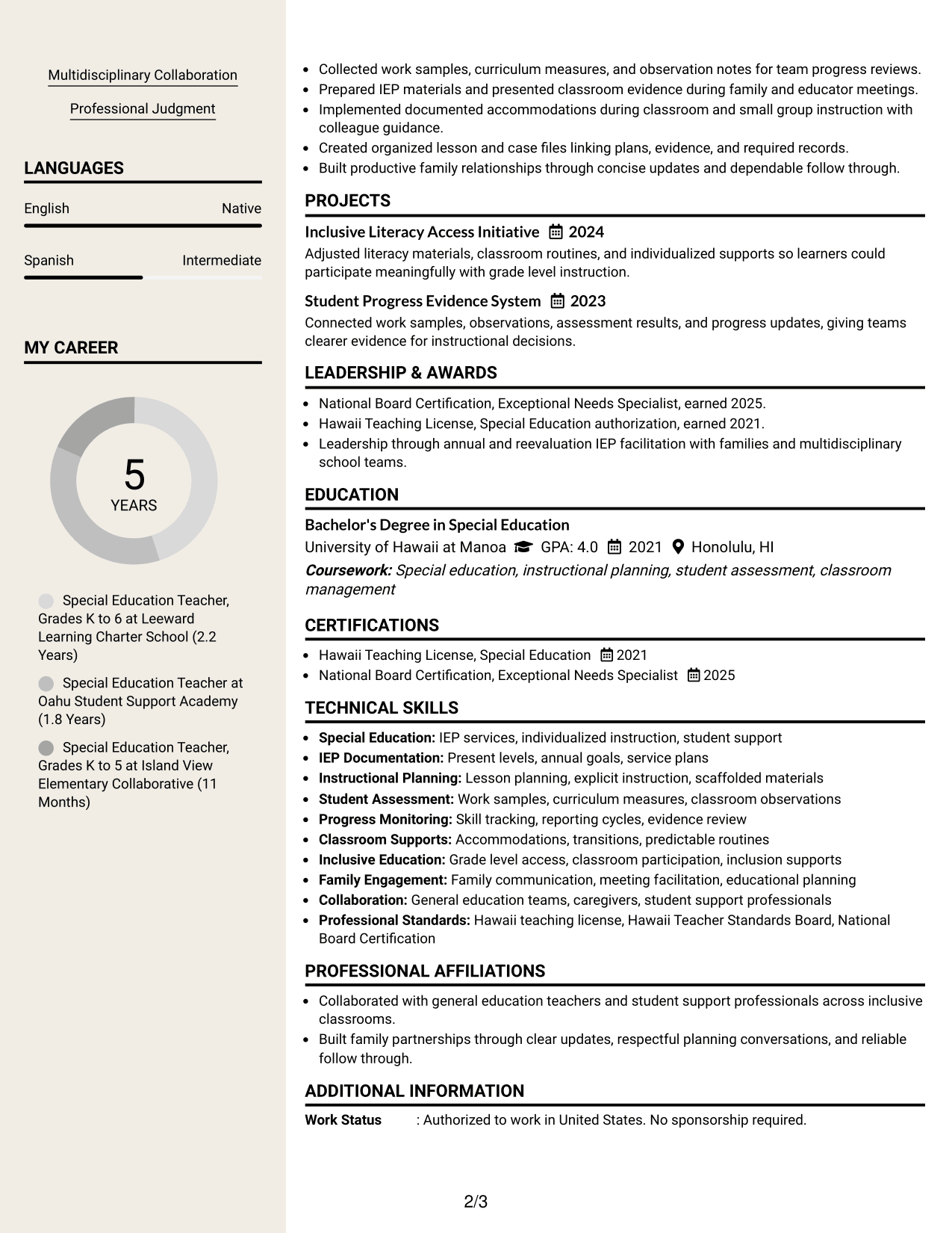 Resume Example Page 2