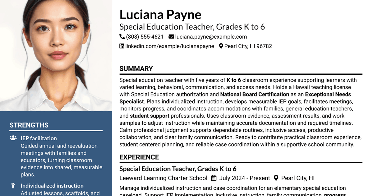 7 Special Education Teacher - Grade K-6 Resume Templates with Example
