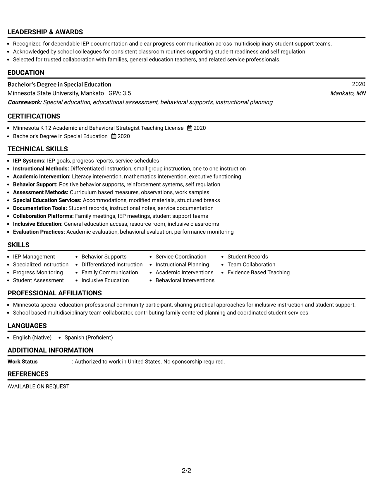 Resume Example Page 2