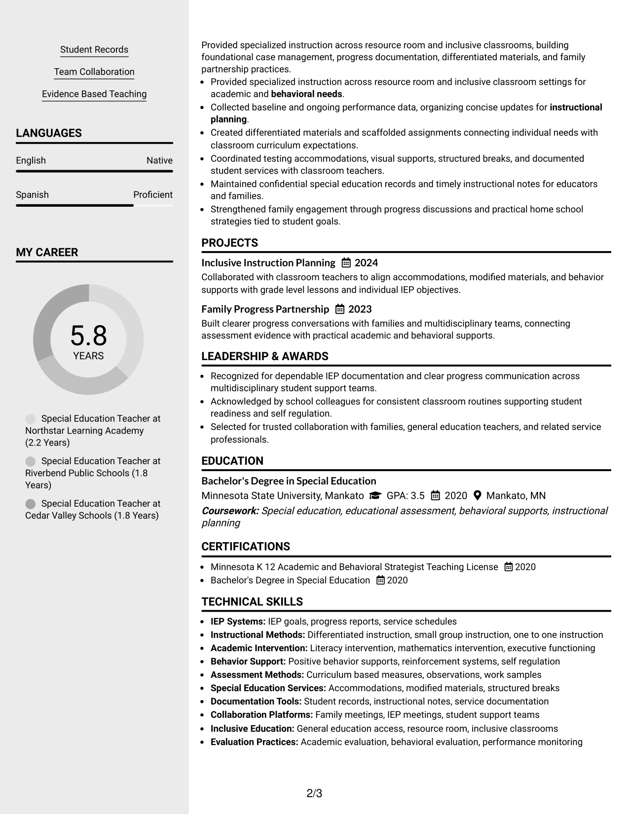Resume Example Page 2