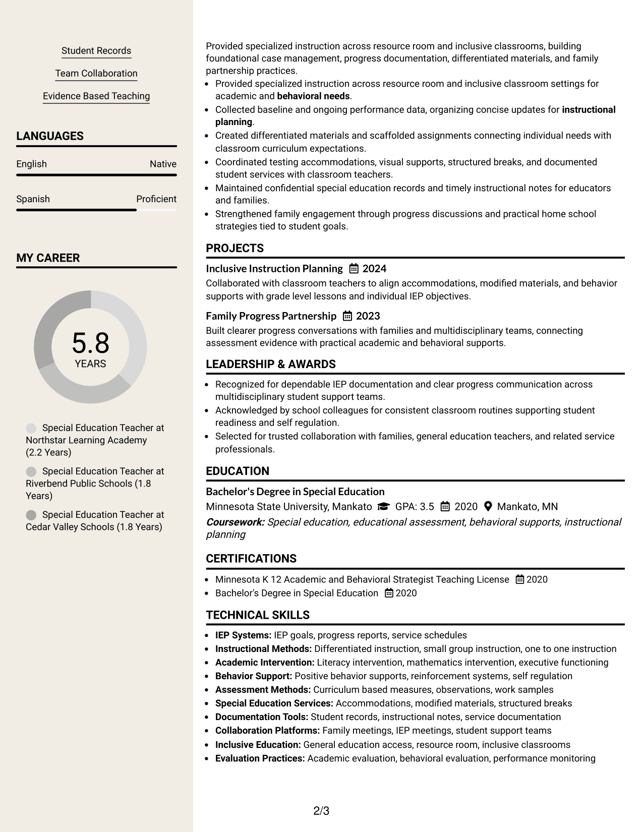 Resume Example Page 2