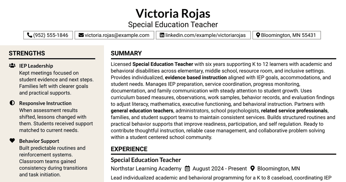 7 Special Education Teacher Resume Templates with Example