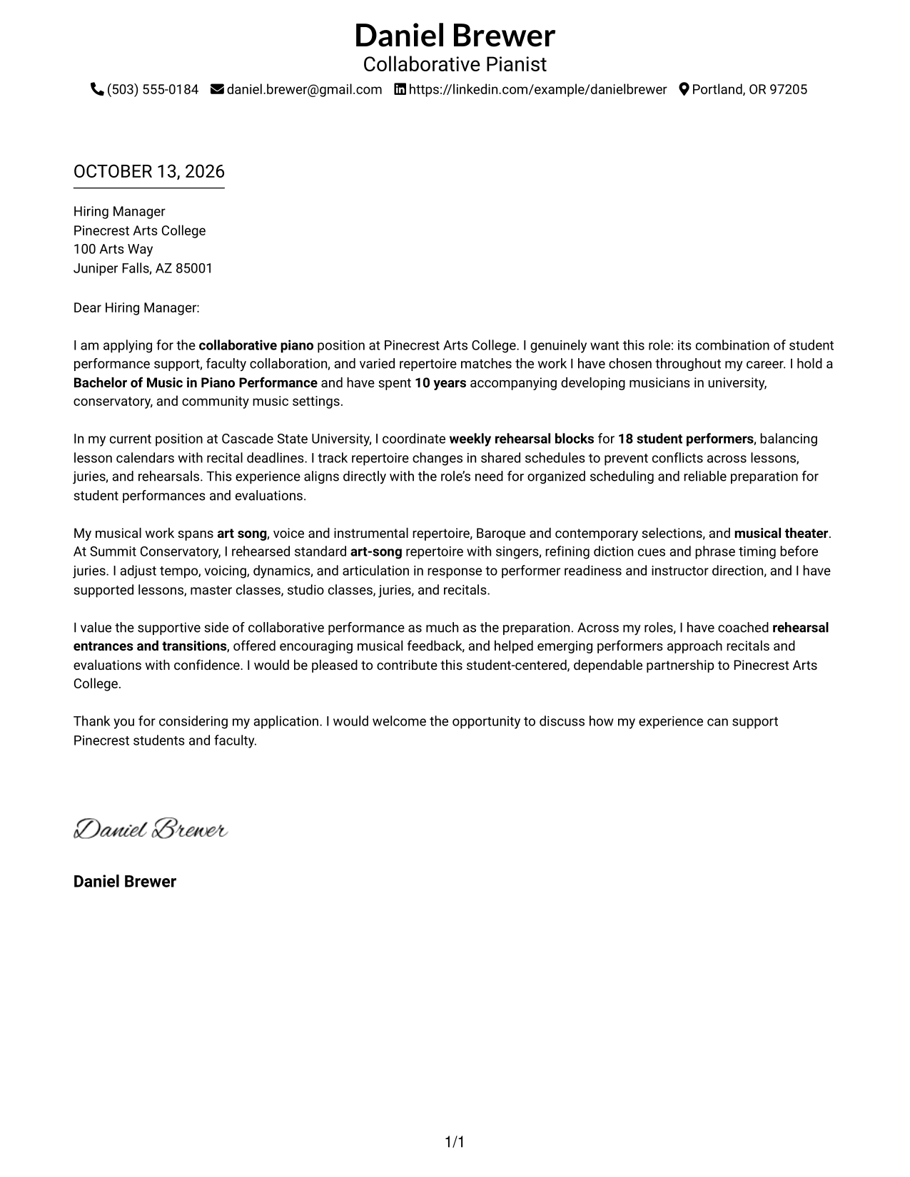 Cover Letter Example Page 1