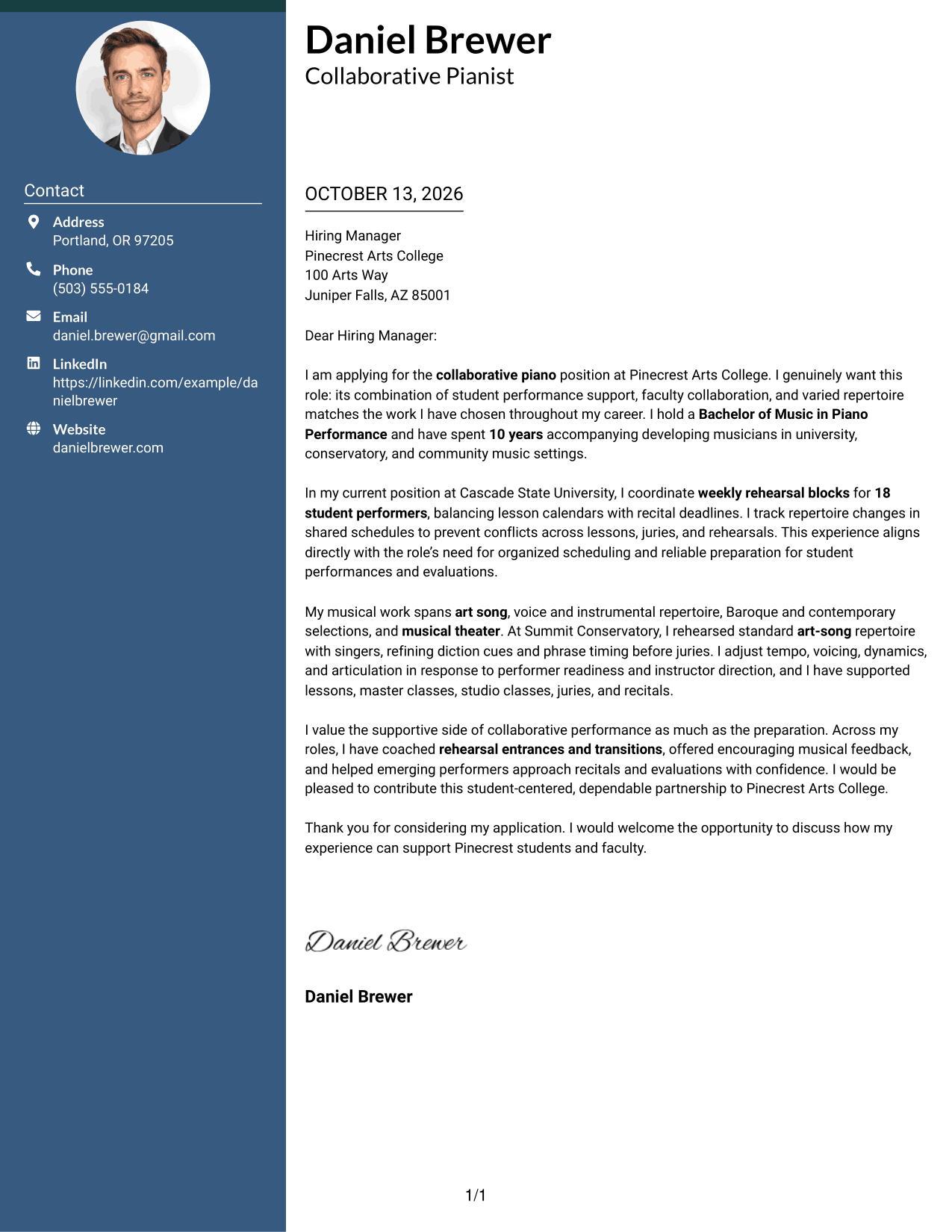 Cover Letter Example Page 1