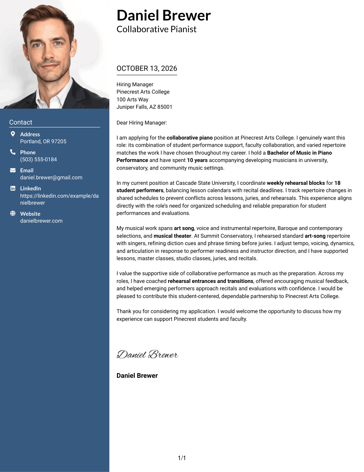 Cover Letter Example Page 1