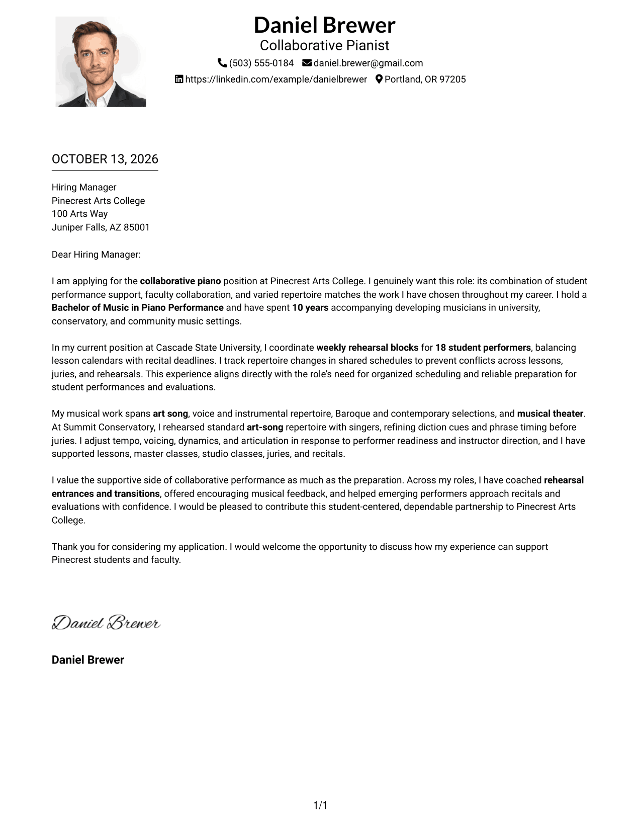 Cover Letter Example Page 1
