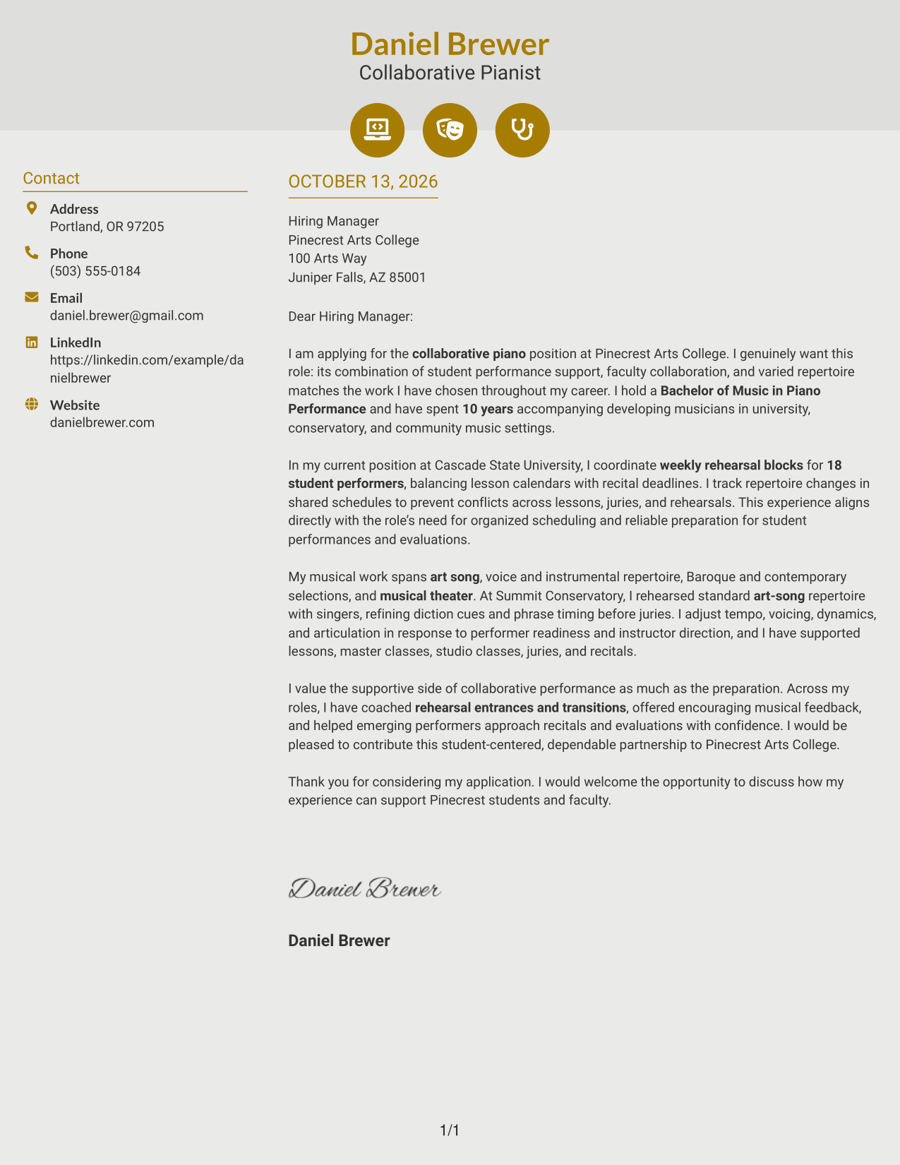 Cover Letter Example Page 1