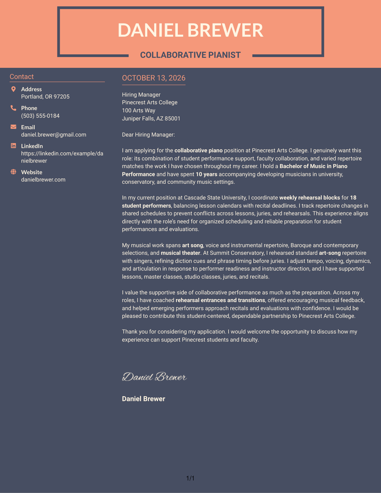 Cover Letter Example Page 1