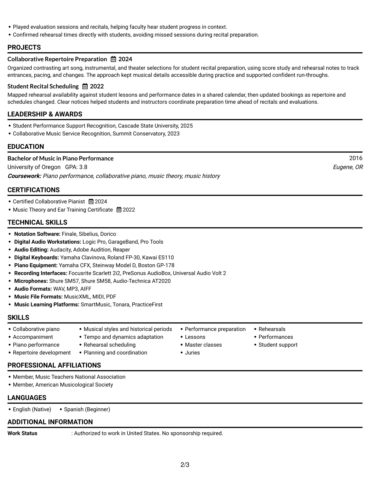 Resume Example Page 2