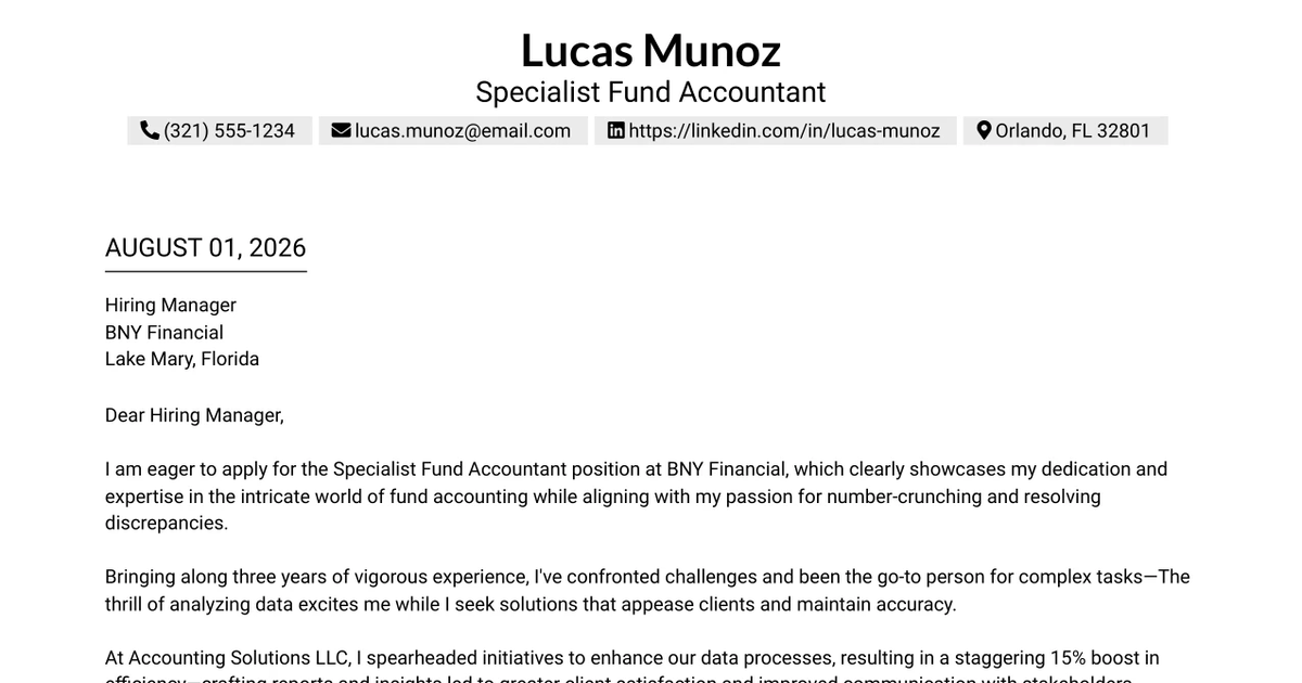 30+ Specialist Fund Accountant Cover Letter Templates with Example 2026