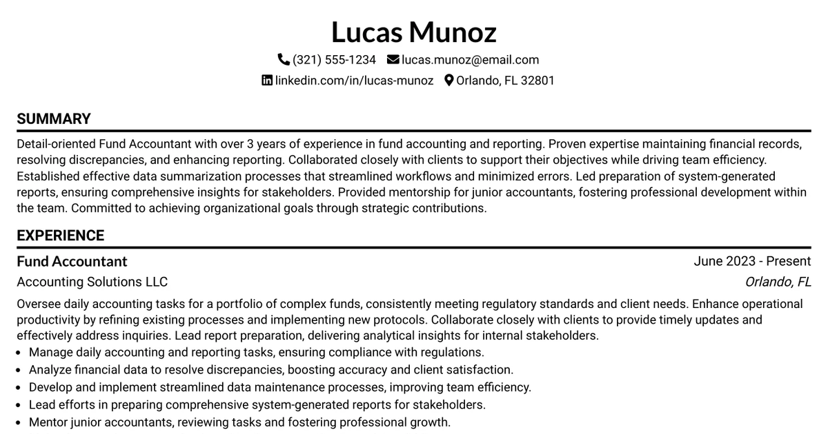 33 Specialist Fund Accountant Resume Templates with Example 2026 (ATS-Optimized)
