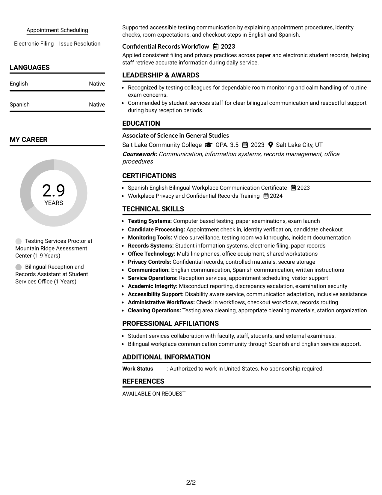 Resume Example Page 2