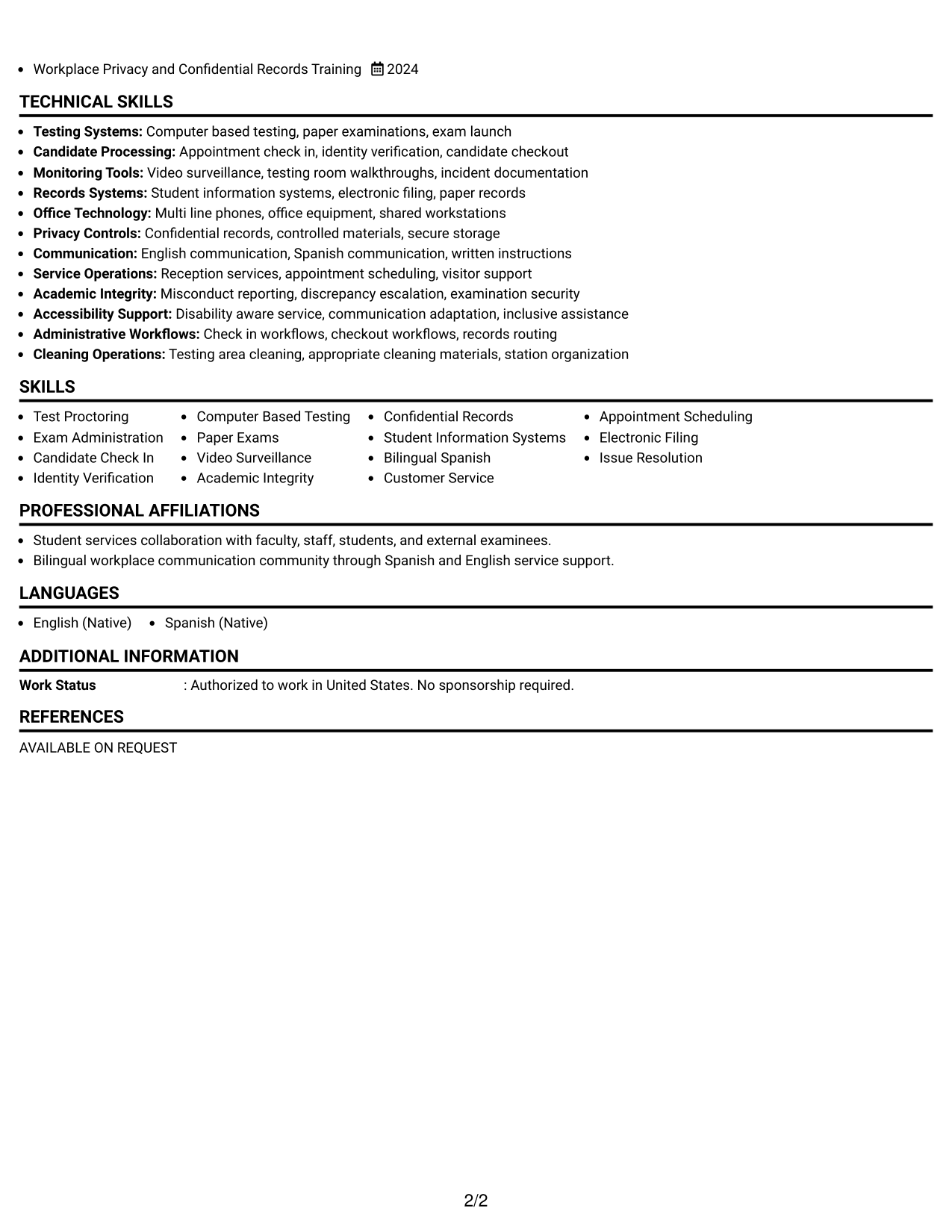 Resume Example Page 2