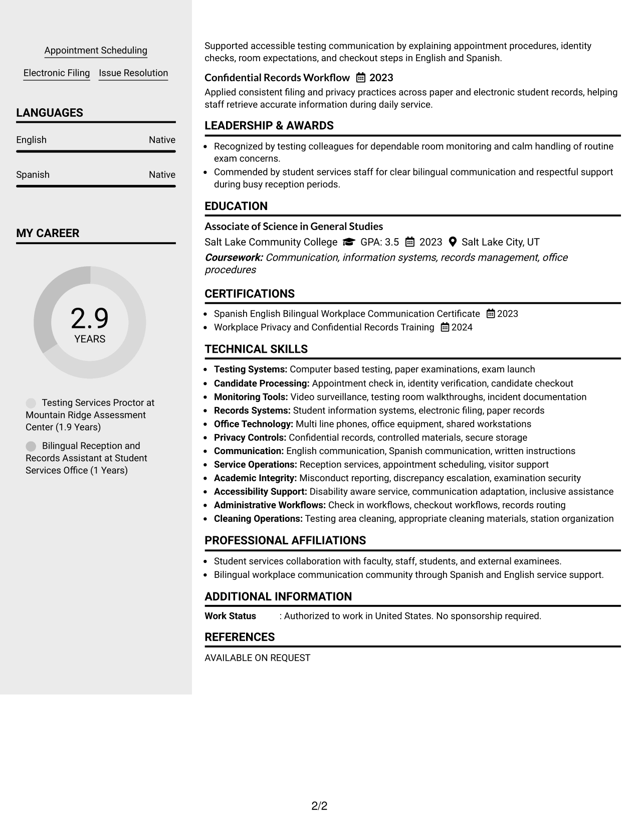 Resume Example Page 2