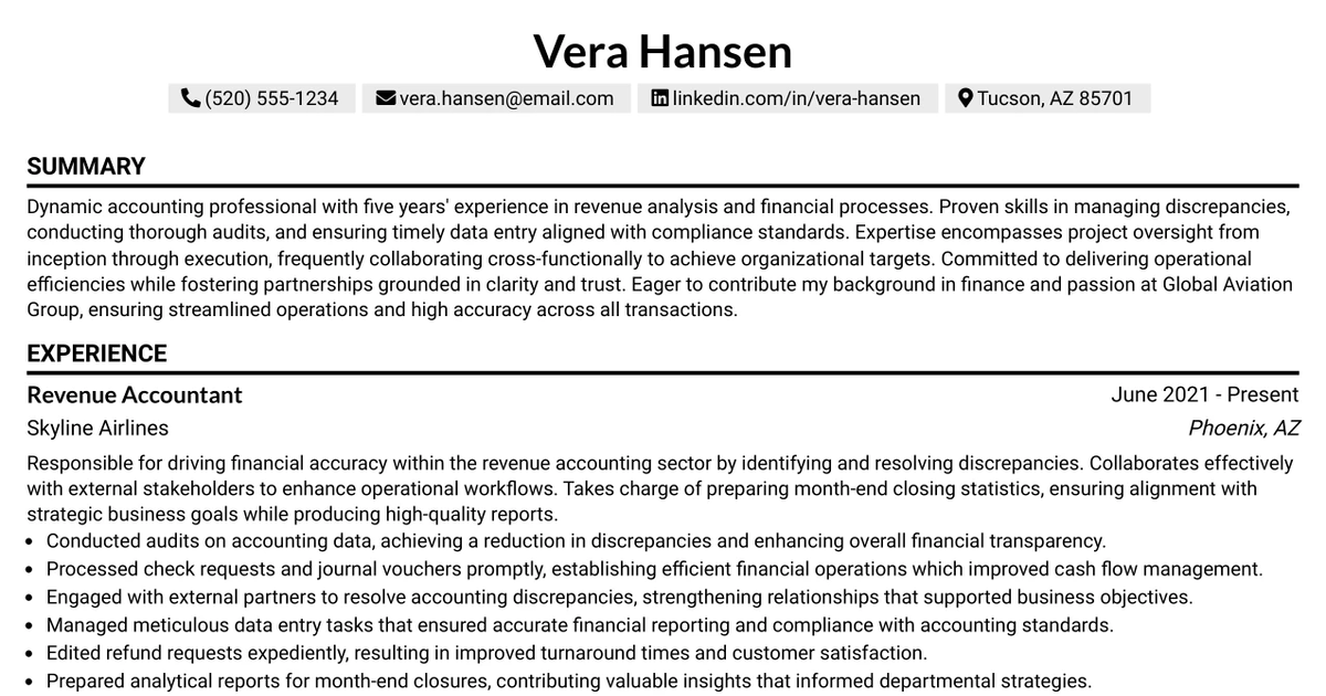 33 Specialist II, Revenue Accounting Resume Templates with Example 2026 (ATS-Optimized)
